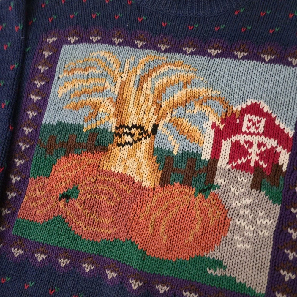 Vintage Northern Isles Americana Pumpkin Farm Knit Sweater Size Large Cute - Picture 2 of 7